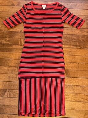 LuLaRoe Julia Dress XXS Striped Midi Stretch Casual Summer Red